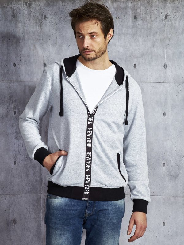 Wholesale Grey men's sweatshirt with zipper inscription