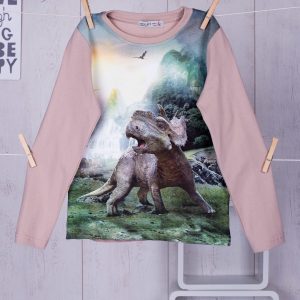 Wholesale Beige children's blouse with dinosaur print