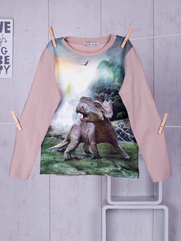 Wholesale Beige children's blouse with dinosaur print