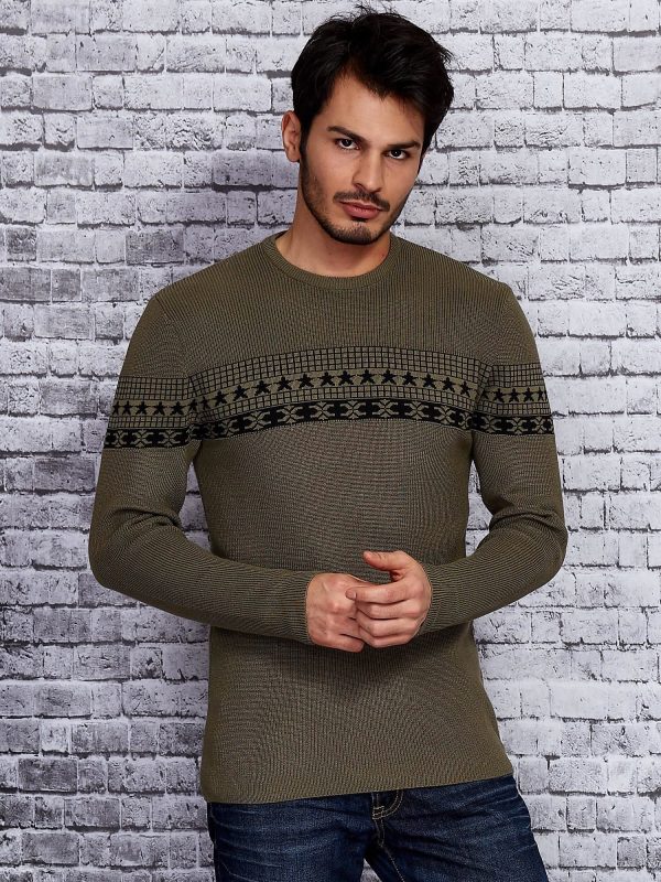 Wholesale Khaki Men's Sweater with Pattern Insert