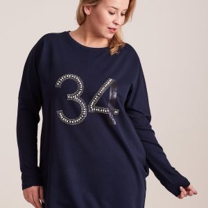 Wholesale Navy blue sweatshirt tunic with plus size applique