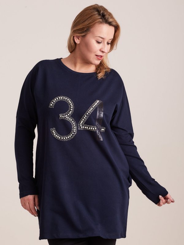 Wholesale Navy blue sweatshirt tunic with plus size applique