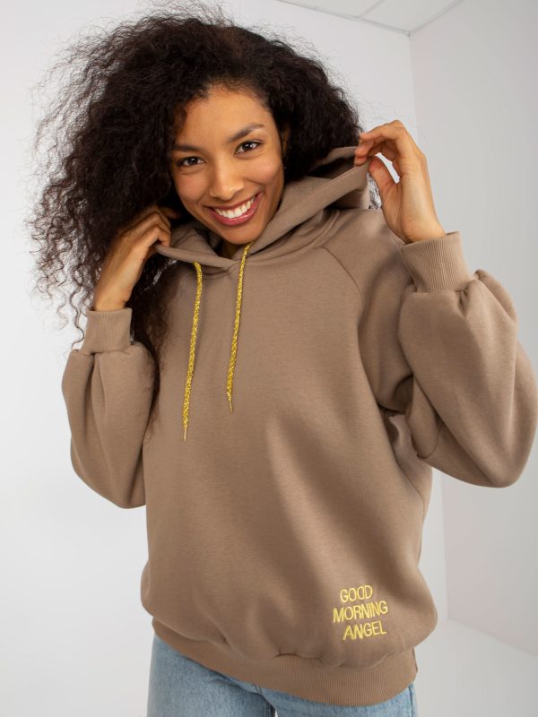 Wholesale Dark beige oversize sweatshirt with hood and Diego embroidery