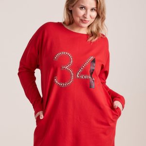 Wholesale Red sweatshirt tunic with plus size applique