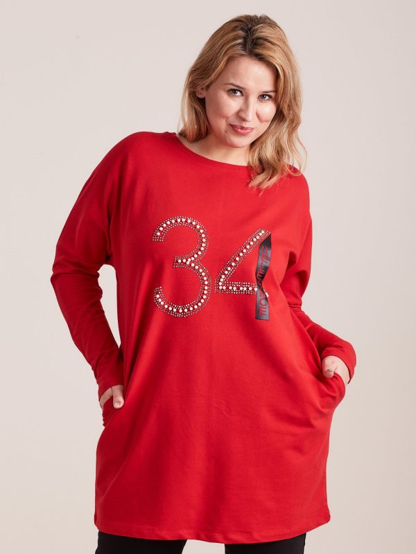 Wholesale Red sweatshirt tunic with plus size applique