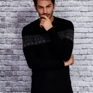 Wholesale Black Men's Sweater with Pattern Insert