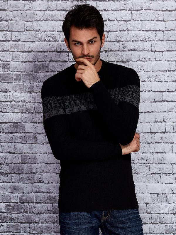 Wholesale Black Men's Sweater with Pattern Insert