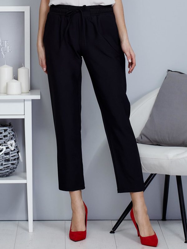 Wholesale Black flowing trousers with belt