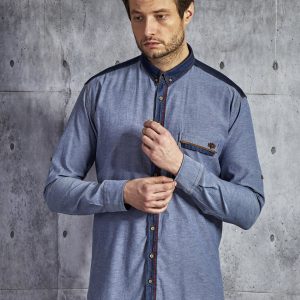 Wholesale Denim cotton shirt for men with inserts blue PLUS SIZE