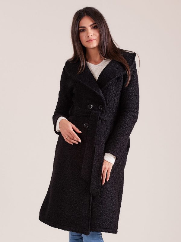 Wholesale Black boucle coat with belt