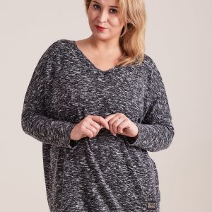 Wholesale Graphite lightweight V-neck plus size melange sweater