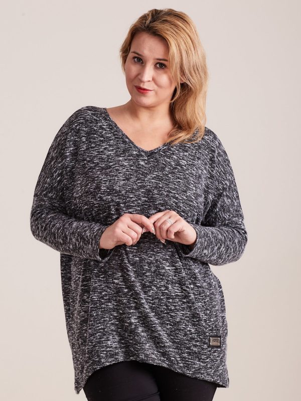 Wholesale Graphite lightweight V-neck plus size melange sweater