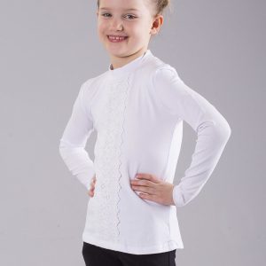 Wholesale White girl blouse with lace insert