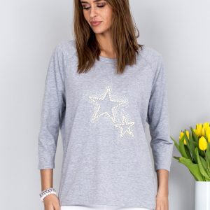 Wholesale Blouse light grey with jewelry stars