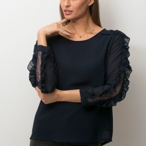 Wholesale Eairy blouse with decorative lace insert navy blue