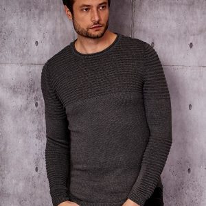 Wholesale Dark Grey Men's Sweater with Ribbed Modules