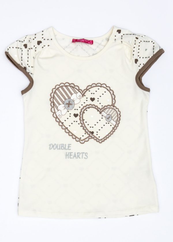 Wholesale Ecru t-shirt for girl with hearts