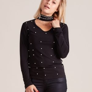 Wholesale Blouse with pearls and choker black