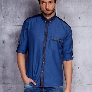 Wholesale Men's dark blue shirt with denim trim PLUS SIZE