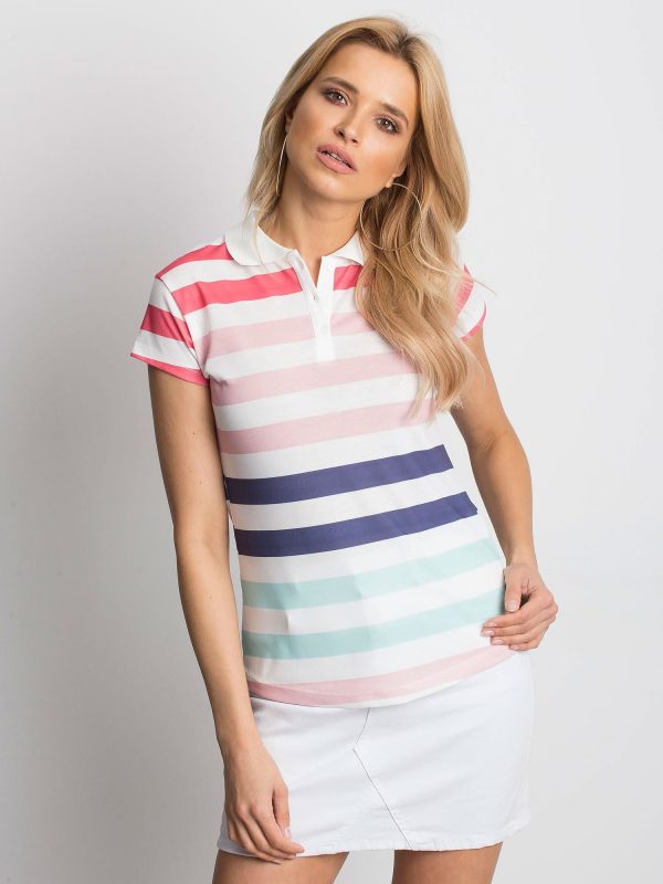 Wholesale White & Pink Colorful Striped Polo Shirt