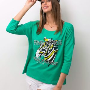 Wholesale Green blouse with animal print and pearls