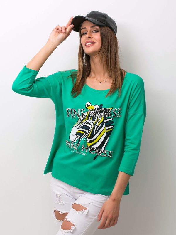 Wholesale Green blouse with animal print and pearls