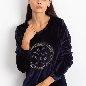 Wholesale Velvet sweatshirt with applique navy blue