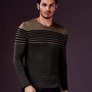 Wholesale Green Horizontal Striped Men's Sweater