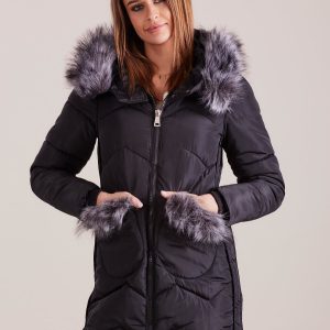 Wholesale Black winter jacket with fur trim