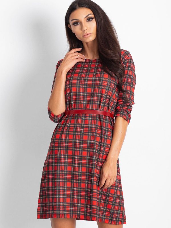 Wholesale Red Simple Checkered Dress