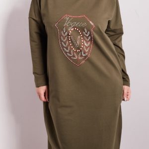 Wholesale Khaki sweatshirt dress with pockets PLUS SIZE