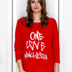 Wholesale Red and white blouse with the inscription ONE LOVE