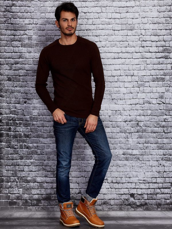 Wholesale Brown sweater for men with zigzag