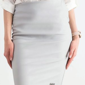 Wholesale Grey Leatherette Pencil Skirt