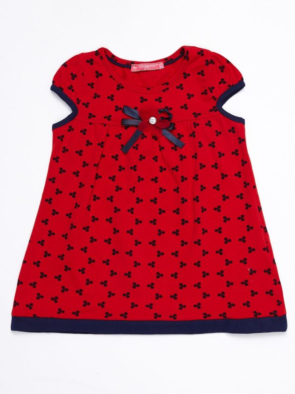 Wholesale Red children's dress with all over print