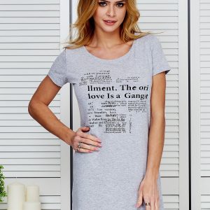 Wholesale Dress light grey cotton print newspaper