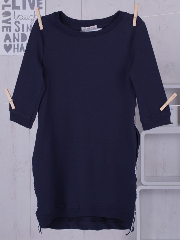 Wholesale Navy blue dress for a girl with decorative tape