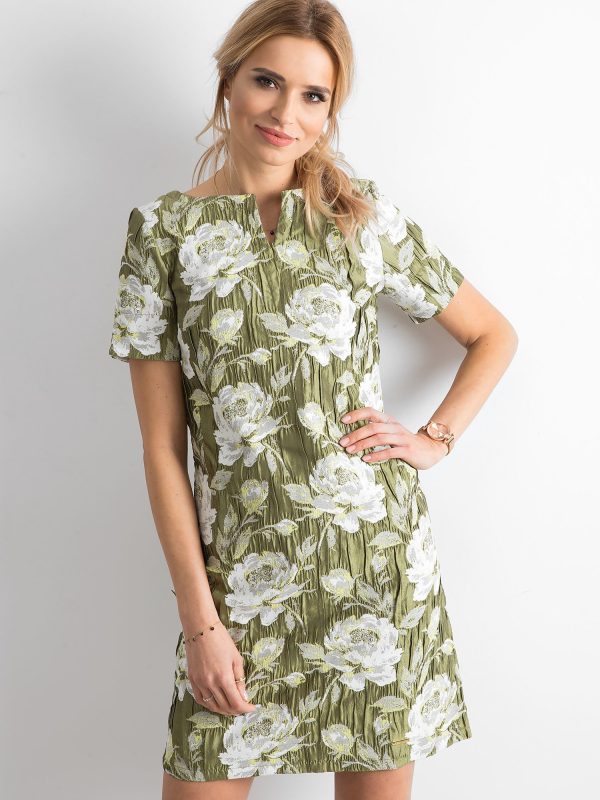 Wholesale Green dress with ruffled floral fabric