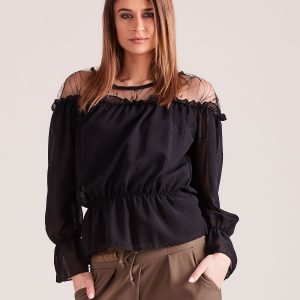 Wholesale Black formal blouse with polka dot