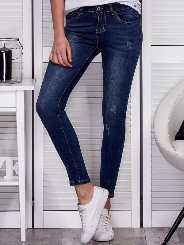 Wholesale Blue skinny jeans trousers with abrasions