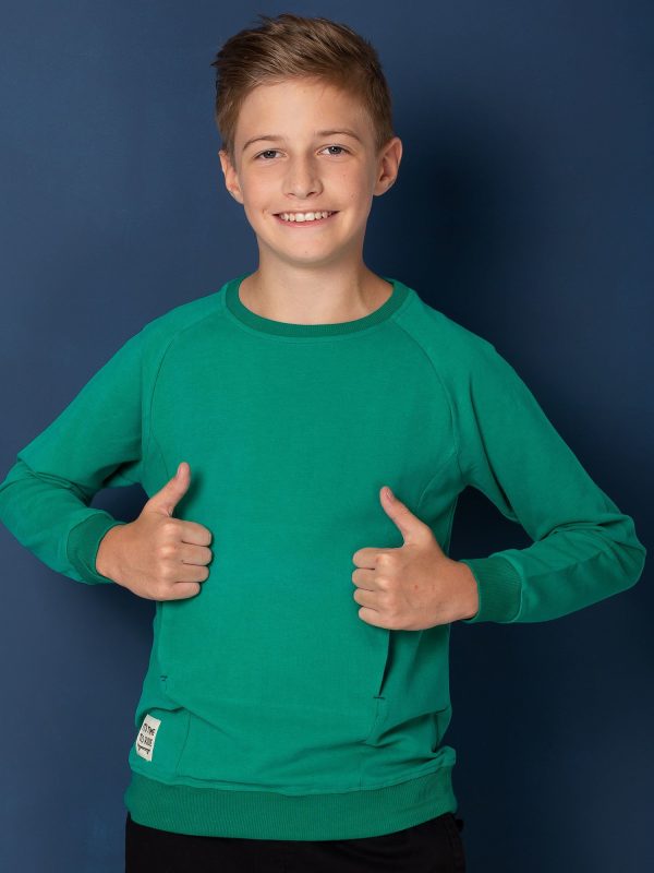 Wholesale Green children's sweatshirt with pocket