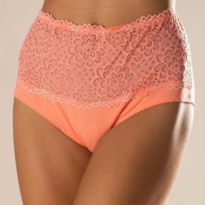 Wholesale Light coral high waist panties with lace