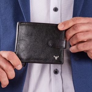 Wholesale Men's Black Leather Wallet with Flip