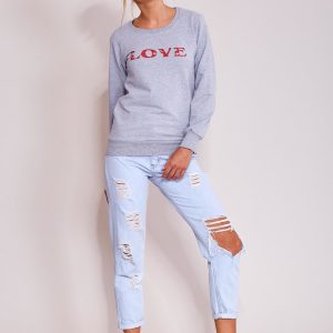 Wholesale Grey light sweatshirt with the inscription LOVE