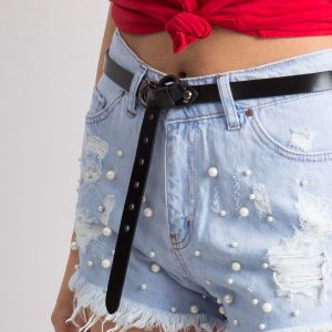 Wholesale Blue frayed jeans shorts with pearls