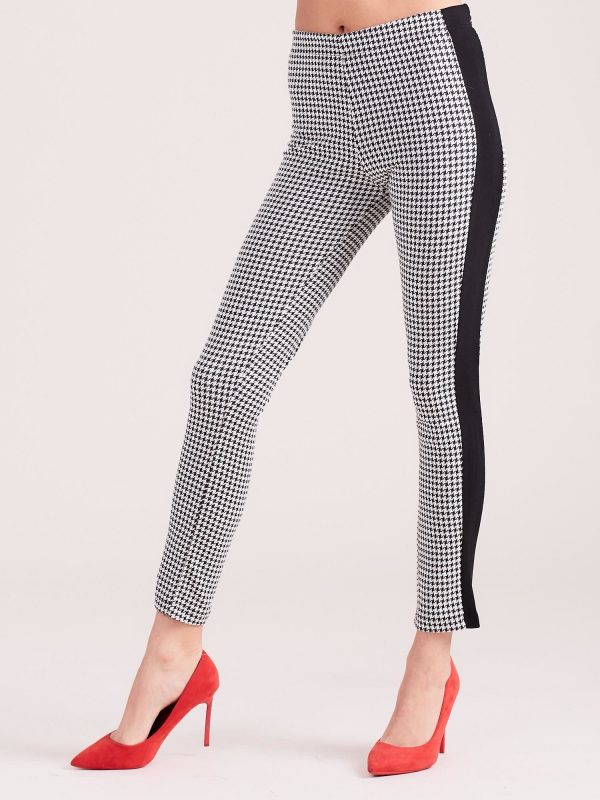 Wholesale White and black houndstooth pants with stripe