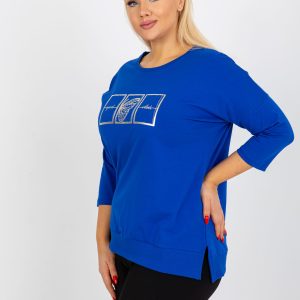 Wholesale Dark blue plus size blouse with ribbed at the bottom