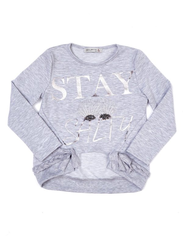 Wholesale Light gray girl sweatshirt with silver print and bows