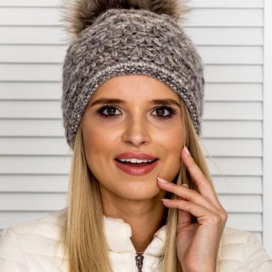 Wholesale Insulated melange cap with tassel beige