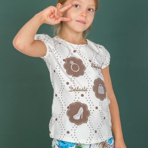 Wholesale Ecru t-shirt for girl with stripes